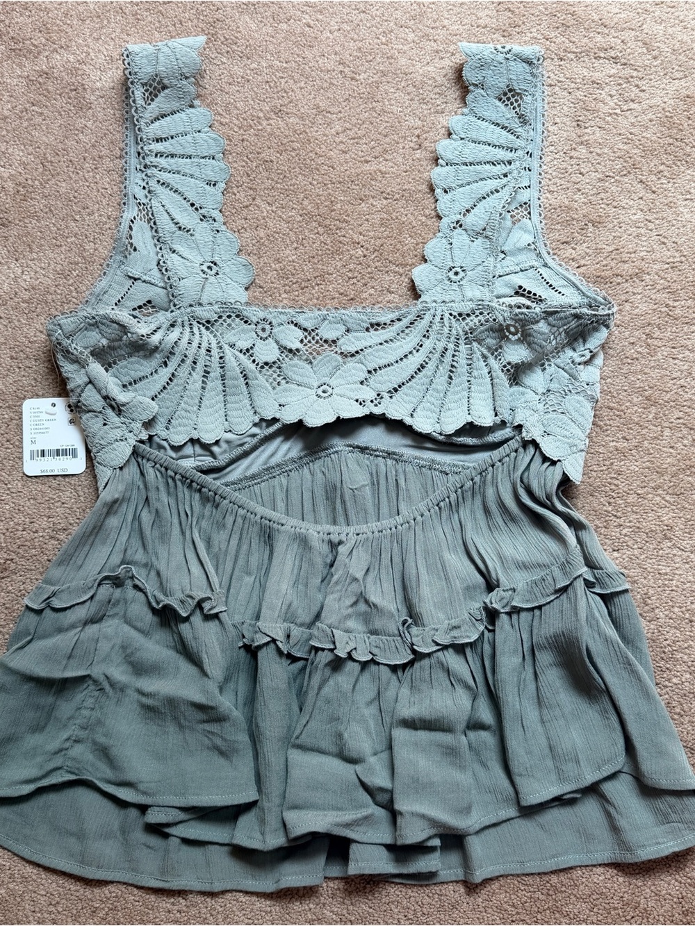 Free People Petal Party shapeless cami sage green Tank Top NWT medium - Picture 4 of 5
